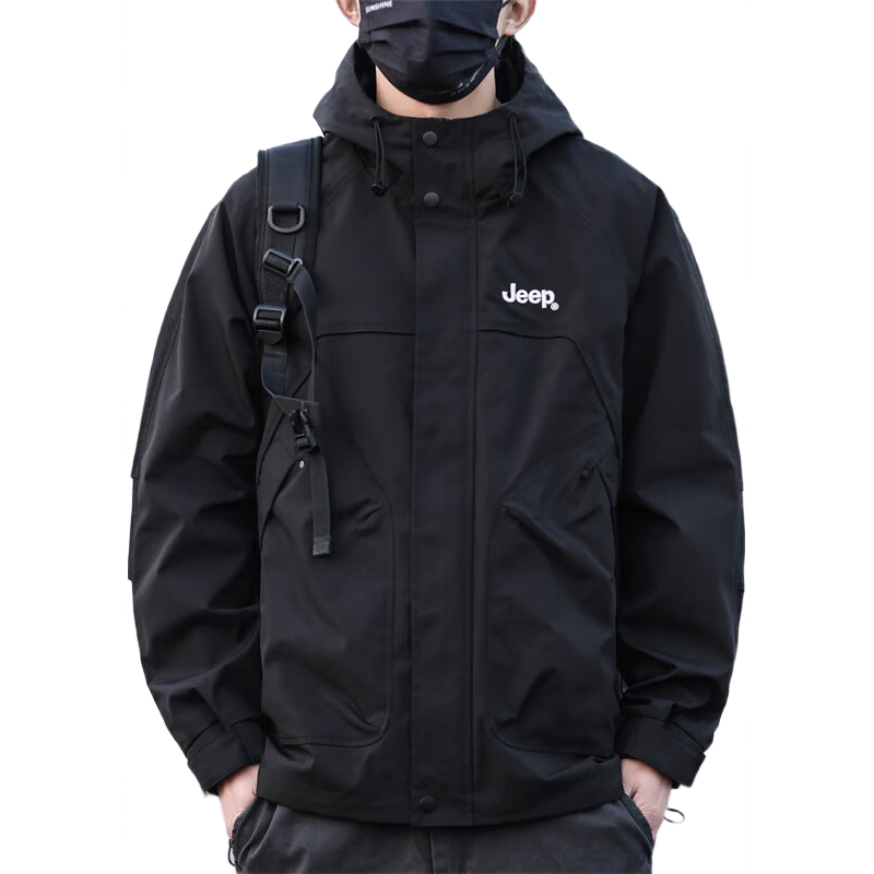 JEEP Men's Autumn Winter Jacket Casual Loose Tactical Coat Black 2XL