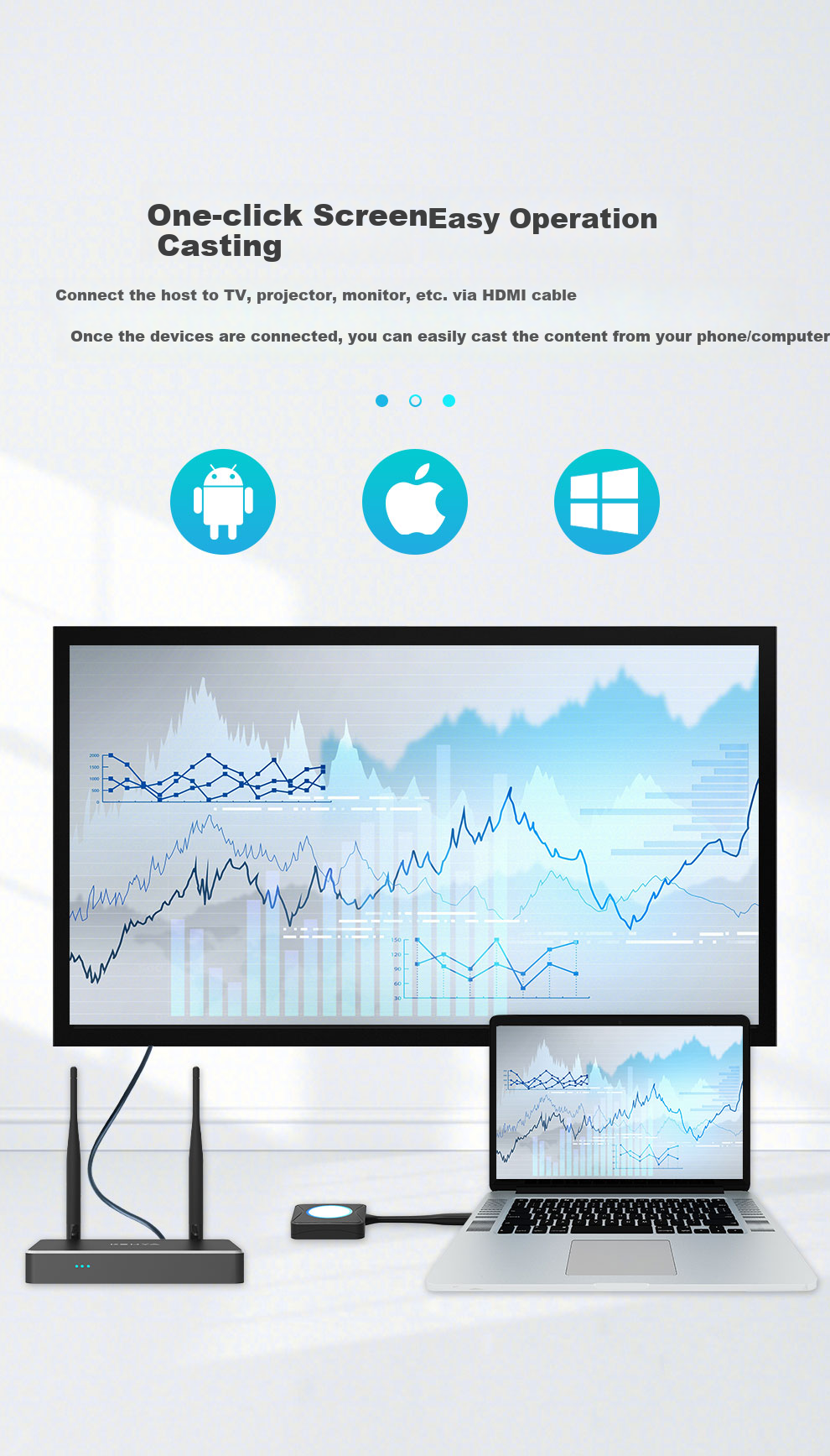 Keya Computer Wireless Screen Mirroring Device, HDMI High-Definition Transmitter, Conference Office USB Laptop Mobile Phone Tablet Screen Mirroring TV Projector Monitor T2800 3