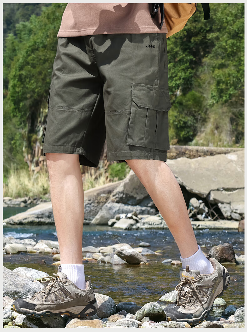 JEEP Men's Cargo Shorts, Loose Straight-Leg, Quick-Dry Breathable Sports Casual Five-Point Pants, Trendy Mid-Length Trousers 5