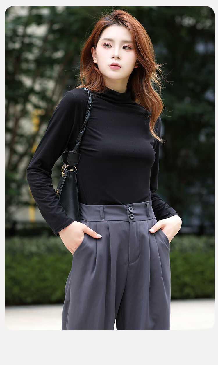 MiiOW Semi-Turtleneck Women's Base Layer Top, Spring And Autumn Inner Wear, Long-Sleeve Slim-Fit High-Elastic Base Underwear, Thin Autumn Top 21