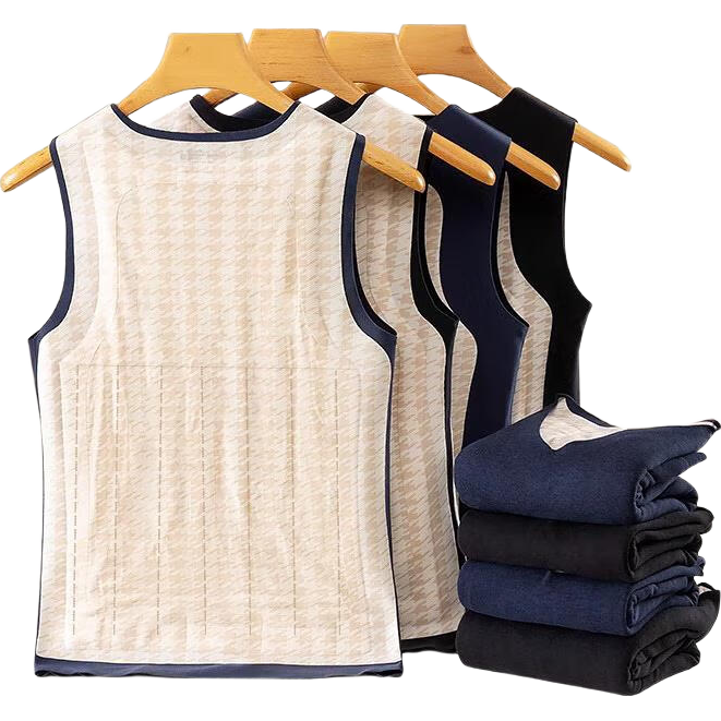 LangSha 100% Wool Thermal Vest for Men, Winter Seamless Heat-Retaining Fleece-Lined Antibacterial Undershirt Inner Vest Sleeveless Jacket
