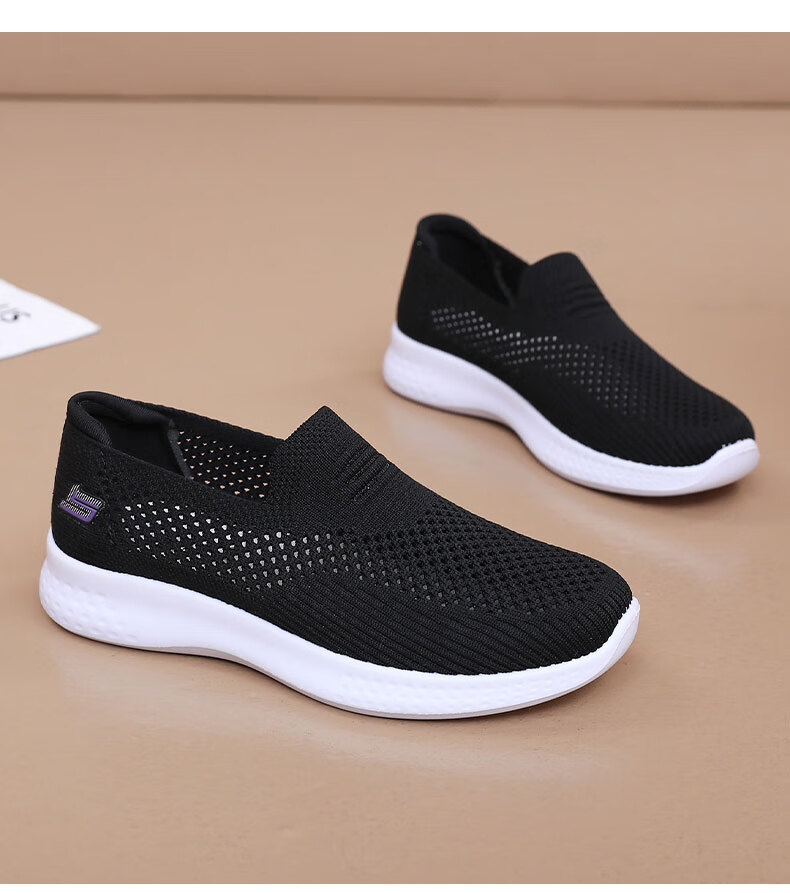 Anglerfish Old Beijing Women's Mesh Shoes Summer Breathable Slip-On Middle-Aged and Elderly Mom Casual Shoes A6011 Black 38 20