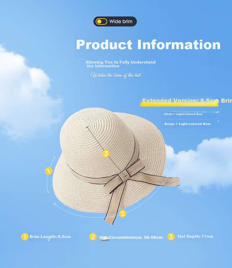 GLO-STORY Women's Sun Hat Outdoor Straw Hat for Travel, Beach, Korean Style Butterfly Bow Trendy WMZ824172 7