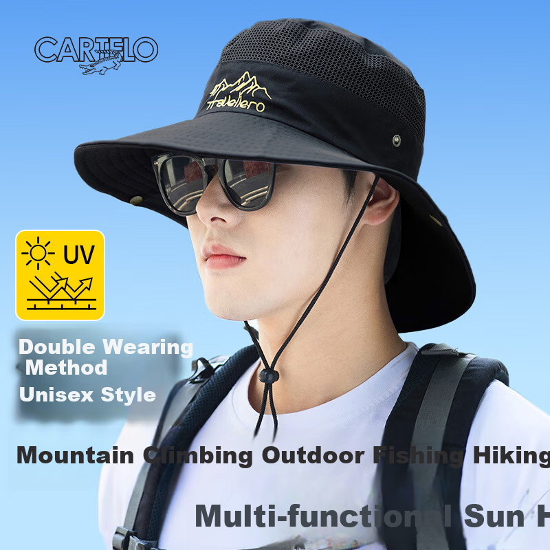CARTELO Sun Hat for Men, Wide Brim Sun Protection Hat, Summer Outdoor Sun Hat, Breathable Foldable Fishing Hiking Fisherman Hat
