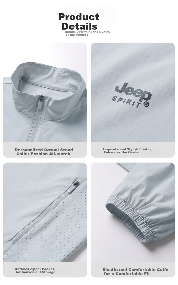 JEEP SPIRIT Men's Sun Protection Jacket, Summer Ice Silk Breathable Quick-Dry Coat, Outdoor Lightweight Jacket Clothing, Smog Blue, XL 9