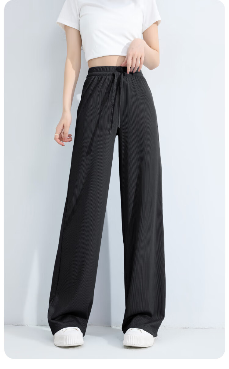Baleno Cooling Ice Silk Pants for Women, Summer 2025 Thin Wide-Leg Trousers, Flowy Versatile Commuter Sports Straight Casual Long Pants 10