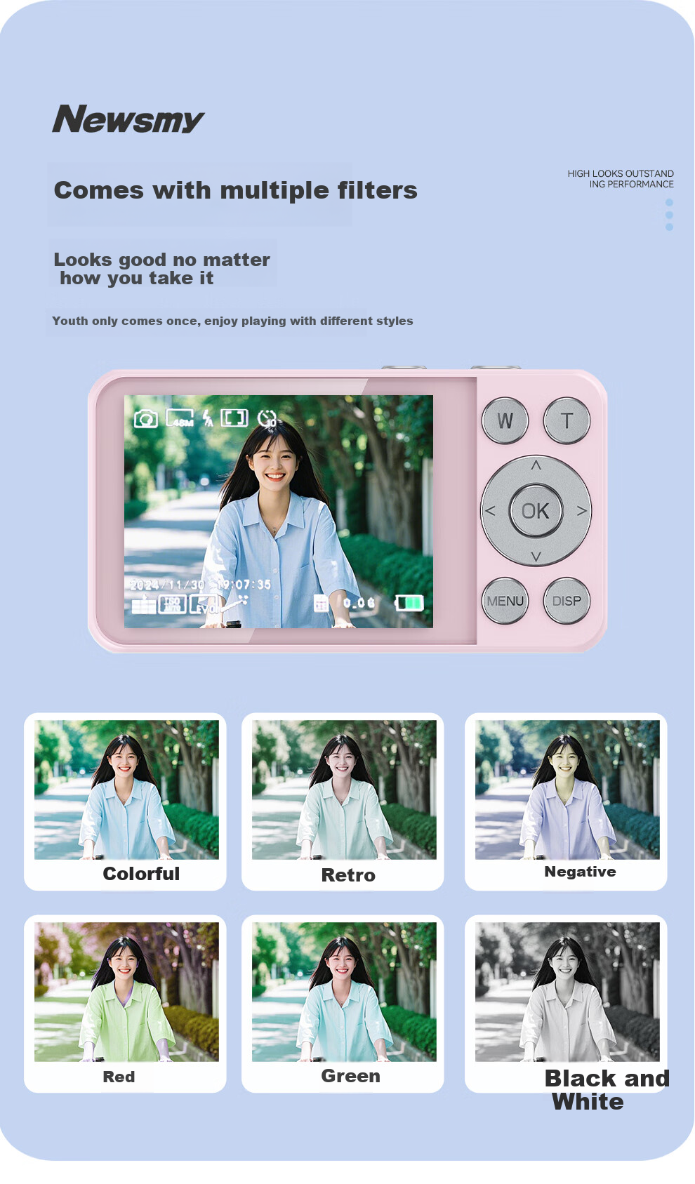 Newsmy N3 Digital Camera, Student-Friendly CCD Alternative, High-Definition Pixel, Campus Photography, Travel Portable, Compact Point-and-Shoot Camera, Entry-Level Camera, Birthday Gift for Girls, 128GB, Pink 14