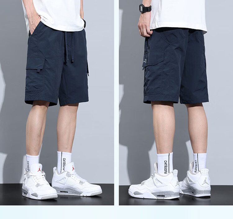 JEEP SPIRIT Ice Silk Cargo Shorts for Men, Summer Lightweight Loose-Fit American-Style Casual Five-Point Pants, Royal Blue, L 9