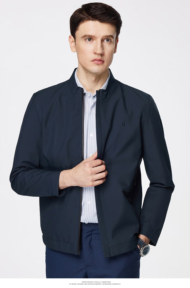 FIRS Men's Jacket for Spring And Autumn, Business Casual Commute Wear, Solid Color Stand Collar, Zipper Windproof Smooth Men's Outerwear 8