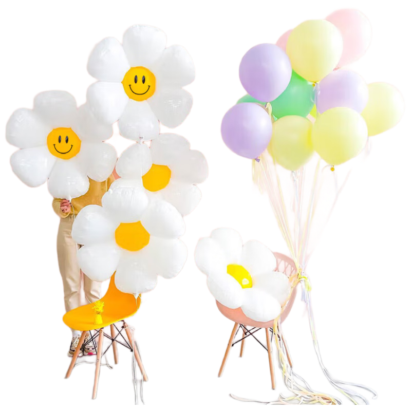 Jingtang Sunflower Smiley Balloon-Shaped Cute Aluminum Foil Baby's First Birthday Decoration Children's Photo Props Set