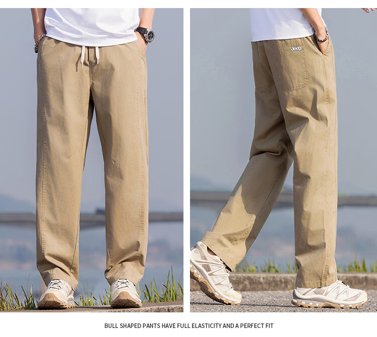JEEP [Pure Cotton Lightweight] Straight-Leg Casual Pants for Men, 2026 Summer New Style Cargo Wide-Leg Trousers, Men's Long Pants 9