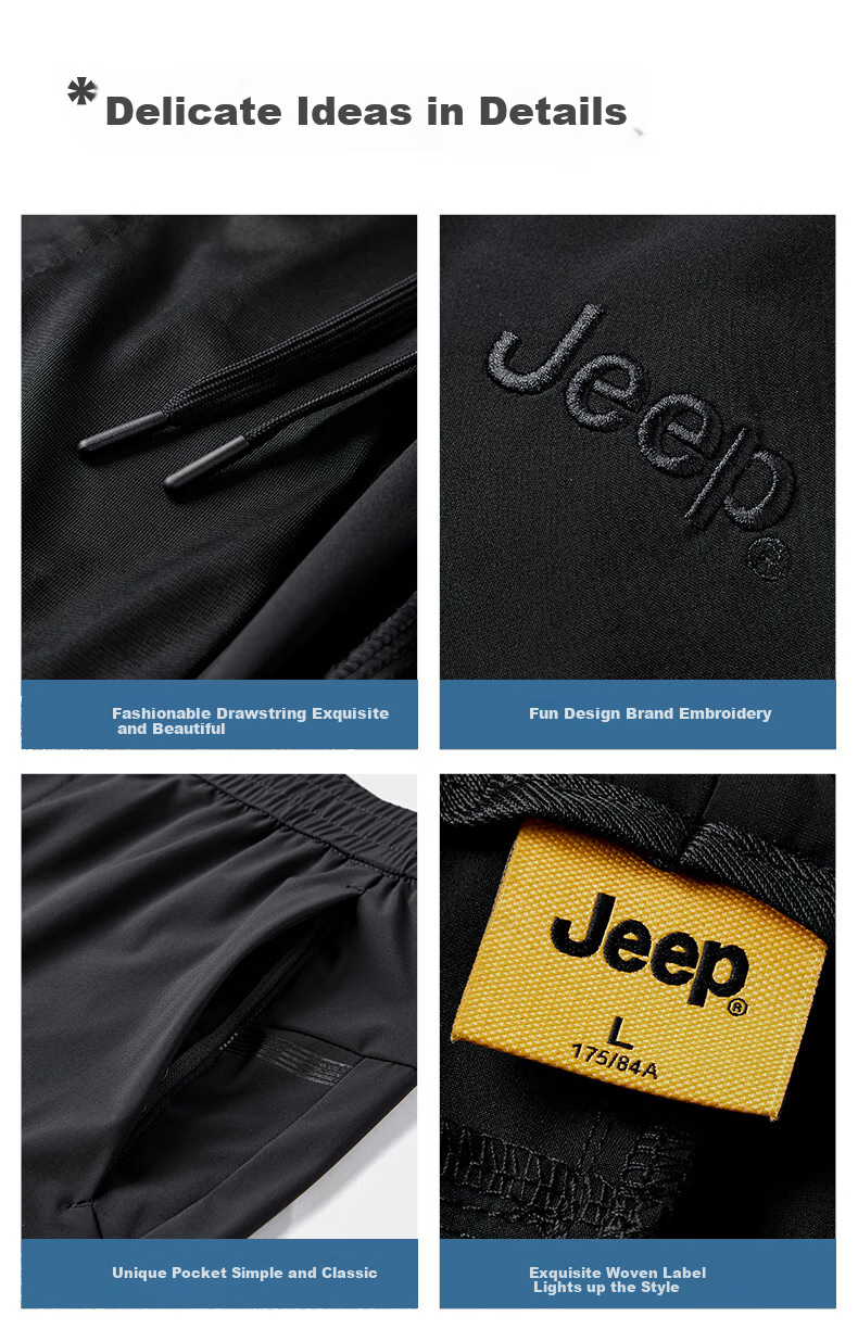 JEEP Casual Pants for Men, Business Straight-Leg Trousers, High-Elastic Breathable Ice Silk Pants, Long Pants for Men, Pure Black, M 2