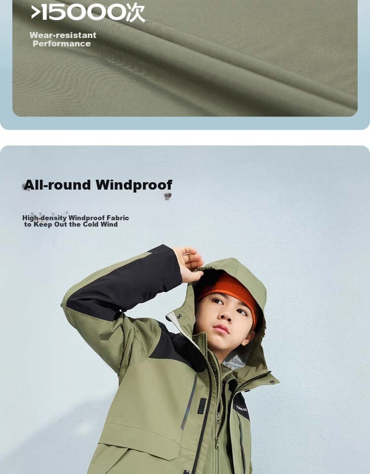 TOREAD 2024 New Children's Outdoor Jacket, Fleece-Lined Windproof Breathable Coat QAWWBM93261, Rock Green, Size 150 6