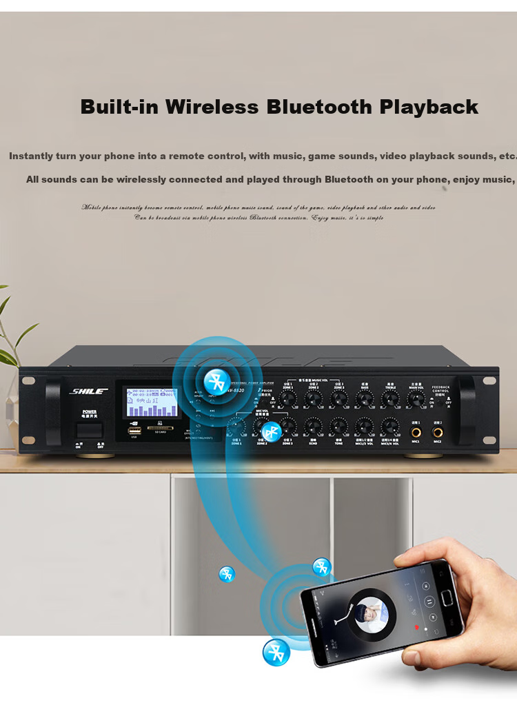 SHILE AV-8820 Professional Conference Six-Channel Amplifier, Three-Zone Power Amplifier, Supermarket Classroom Background Music, 360W High-Power Output 18
