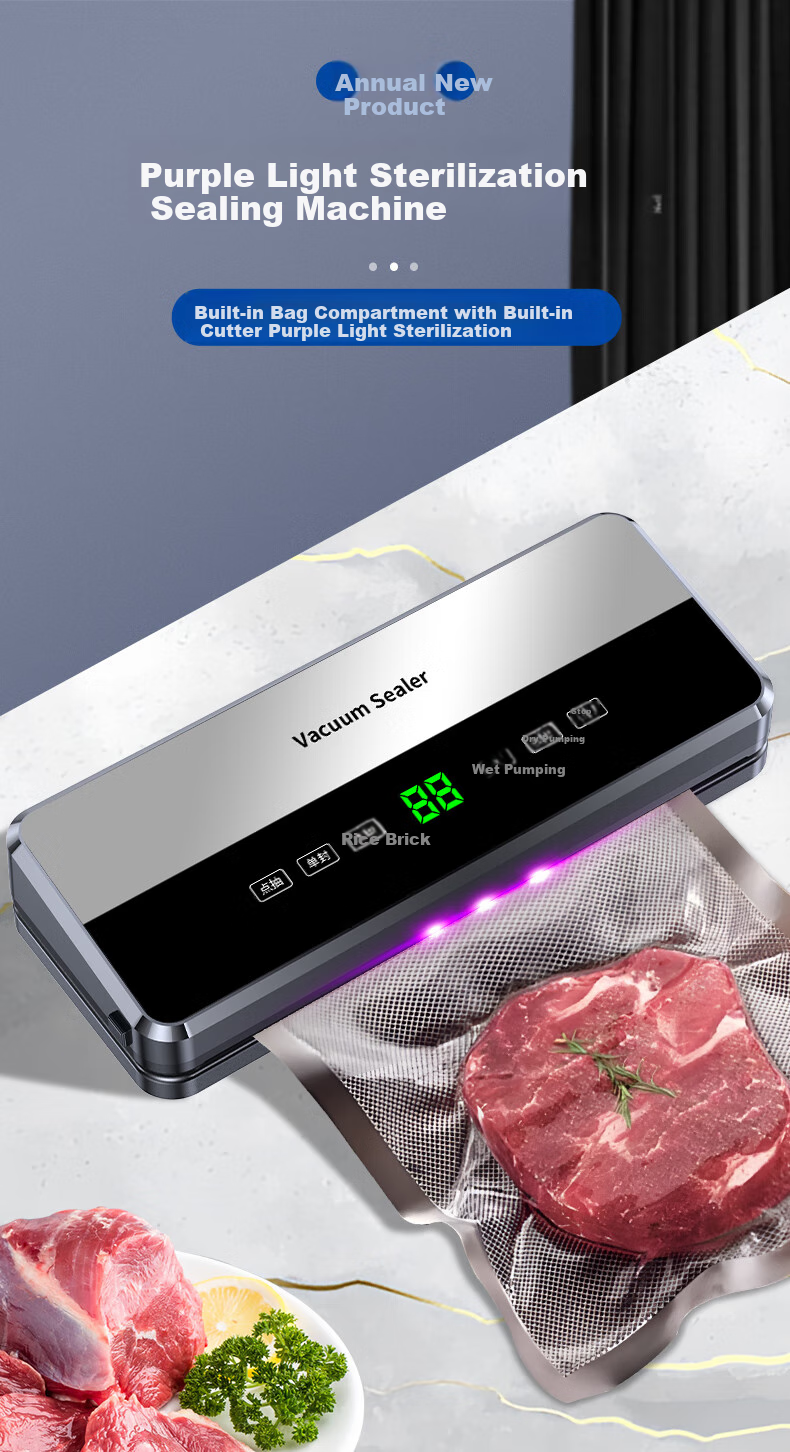 PAKCHOICE Vacuum Sealer Machine for Commercial And Home Use, Food Packaging Machine, Automatic Vacuum Sealer, Wet And Dry Dual-Use, Cured Meat Vacuum Preservation Packing Machine with Cutter, Bag Storage Available 1