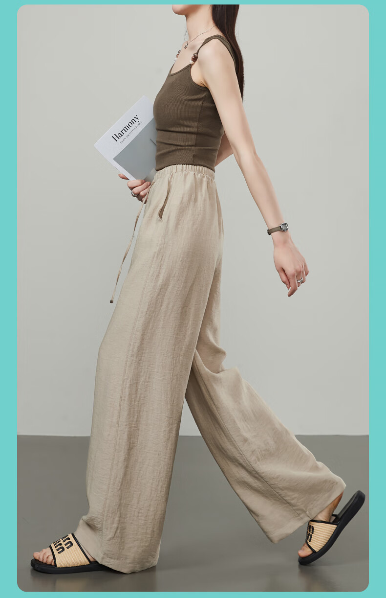 ESE-Y Ice Linen Wide-Leg Pants for Women, New Summer 2025 Style, Linen Light-Weighted Outfit, Yamamoto White Straight-Leg Pants, Beige, Size 30 20
