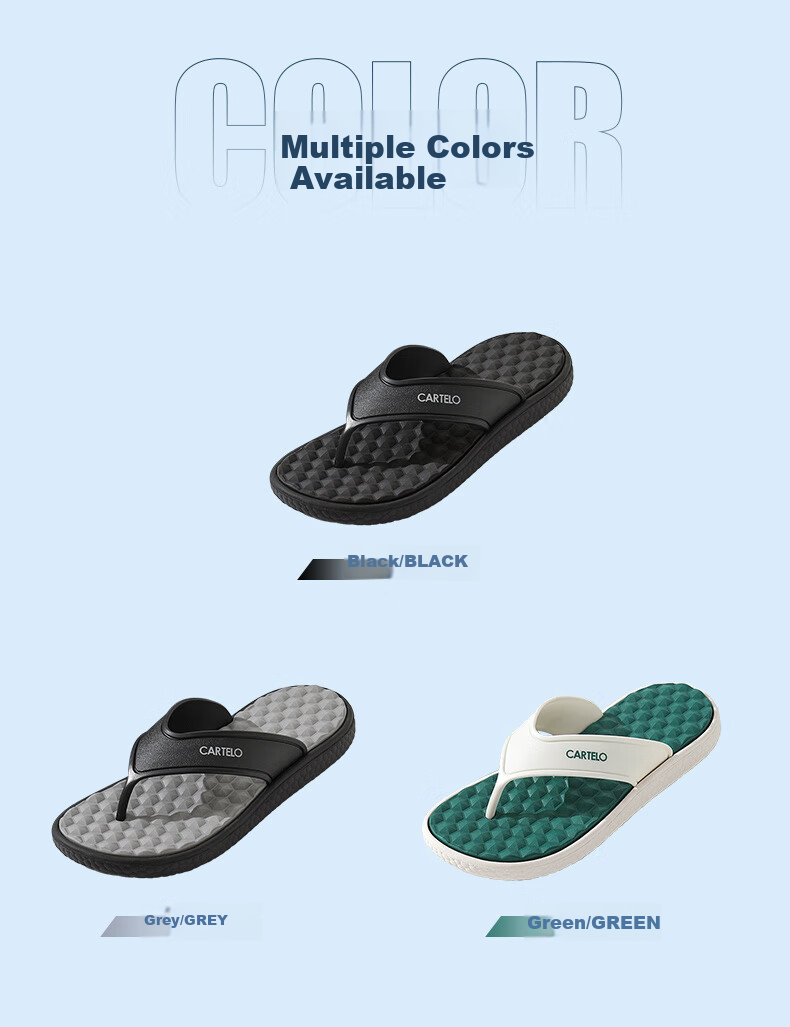 CARTELO Men's Flip-Flops, Summer Casual Sandals for Outdoor Wear, Beach Shoes, Style 1550, Green, Size 42 7