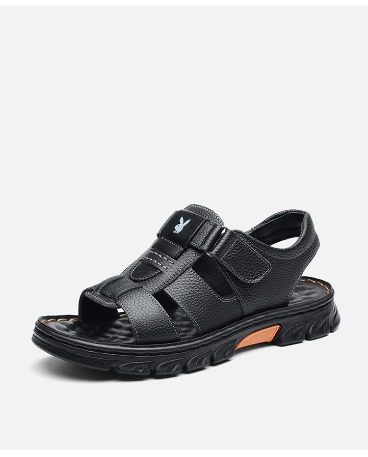 PLAYBOY Men's Sandals, Summer Casual Beach Shoes for Middle-Aged And Elderly Men, Leather Sandals for Dads, Black, Size 38 6