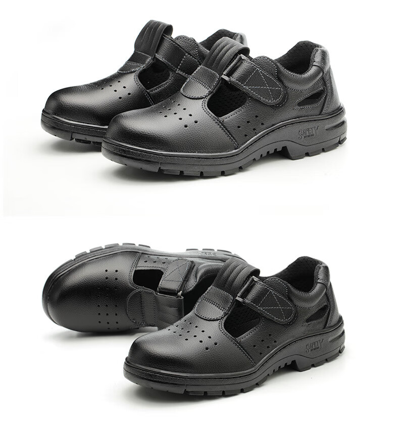 BAIGE Men's Safety Shoes Summer Breathable Anti-Smash Anti-Puncture Leather Steel Toe Work Shoes Black Size 42 8