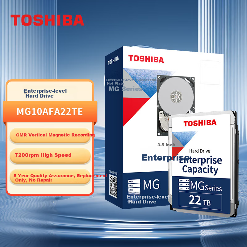 TOSHIBA 22TB 7200 RPM 512MB SATA Interface Vertical CMR Helium Mechanical Hard Drive Enterprise-Grade Hard Drive (MG10AFA22TE)