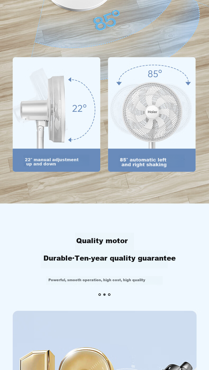 Haier Electric Fan, Floor Fan for Home Use, 10 Blades, High Airflow, Quiet Operation, Large Size, Sold by JD, Voice Control, Oscillating Head, Timer Function, Standing Fan for Dormitory, HFS-Y4026AU9 7