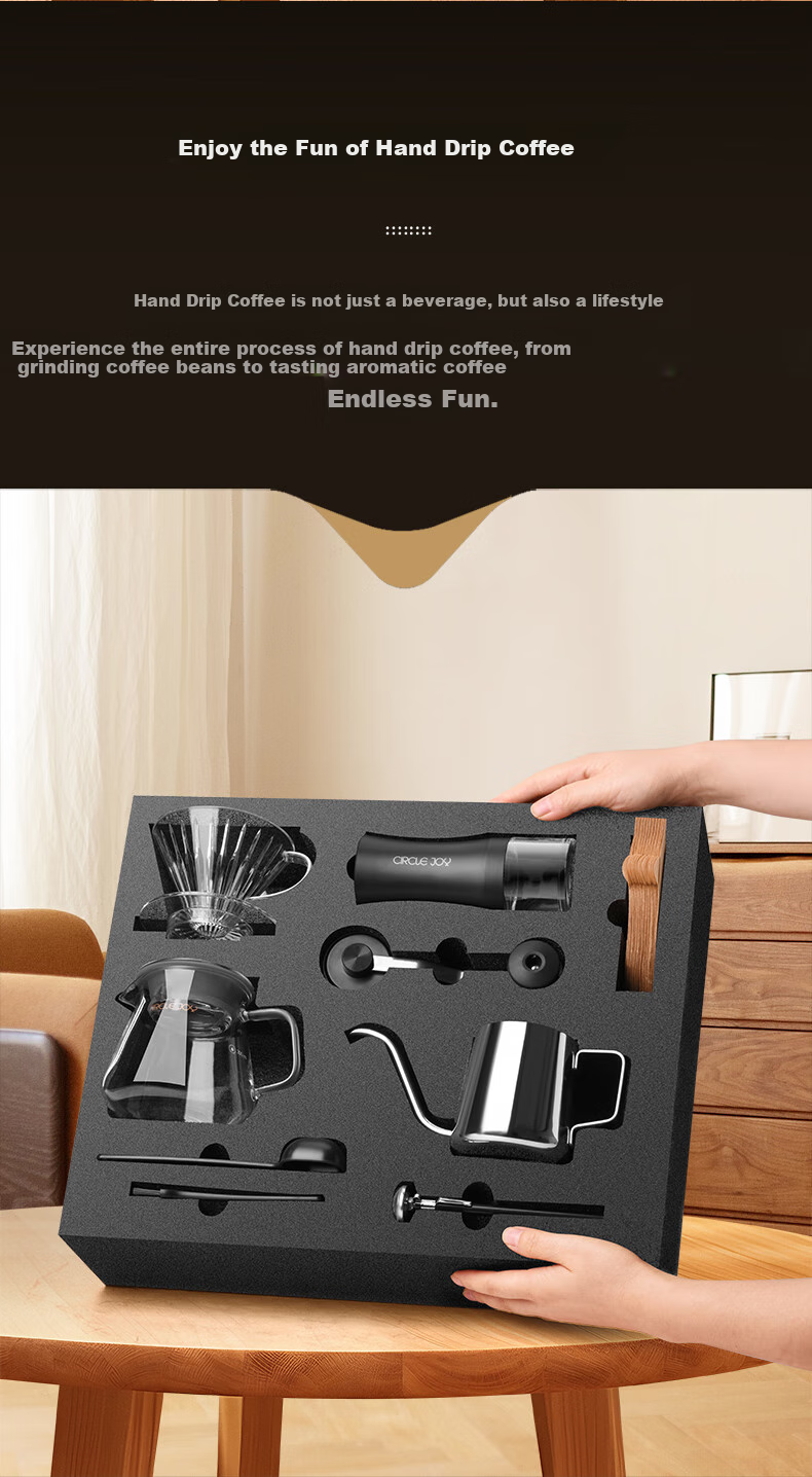 Circle Joy Pour-Over Coffee Maker Gift Set, Hand Grinder Coffee Machine, Hand-Crank Coffee Bean Grinder, Manual Pour-Over Coffee Maker Set 2
