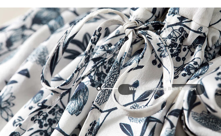 Sentubila New Chinese-Style National Style Dress, Summer Wear, Blue And White Porcelain Print, Elegant Waist-Cinching Slimming Dress, White with Blue Flowers, Size L 23