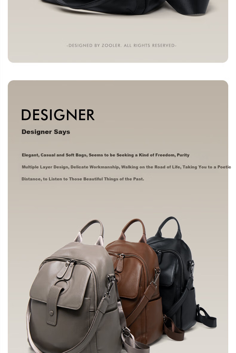 ZOOLER Top-Grain Leather Backpack for Women, Fashionable Retro Style Ladies' Bag, 2026 New Large Capacity Multifunctional Travel Bag 2