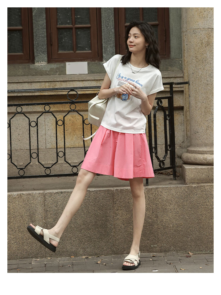 Dme [Comfortable Casual Wide-Leg Shorts] Summer Single-Button Half-Elastic Wide-Leg Pants Knee-Length Shorts for Wome 9