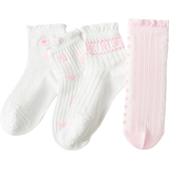 BALABALA Girls' Socks Children's Mesh Socks Summer Thin Style for Young Children Sweet Socks Jacquard Four Pairs Pack 209225172002