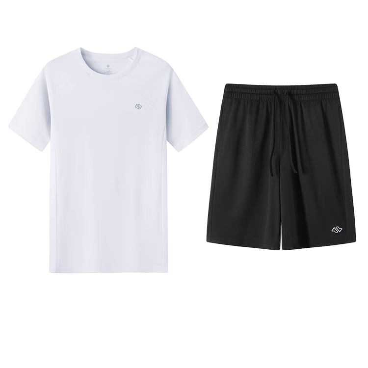 JD Original [Breathing Set] Running Sports Set, Ultra-Breathable Quick-Dry T-Shirt And Shorts Combination Pack, White/black, M