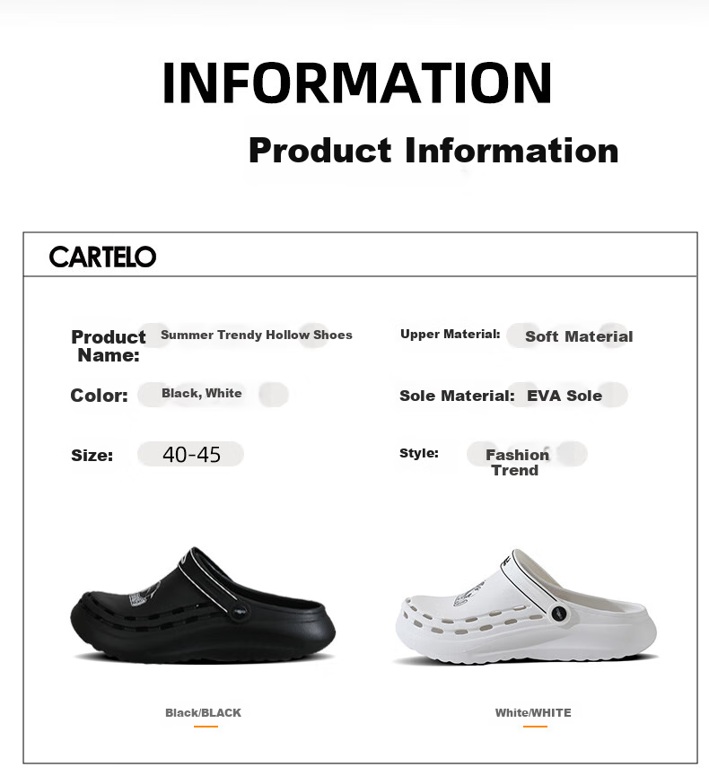 CARTELO Men's Perforated Shoes, Summer Sandals, Casual Dual-Use Slippers, Outdoor Beach Shoes, Sandals, 1568 White, Size 44-45 8