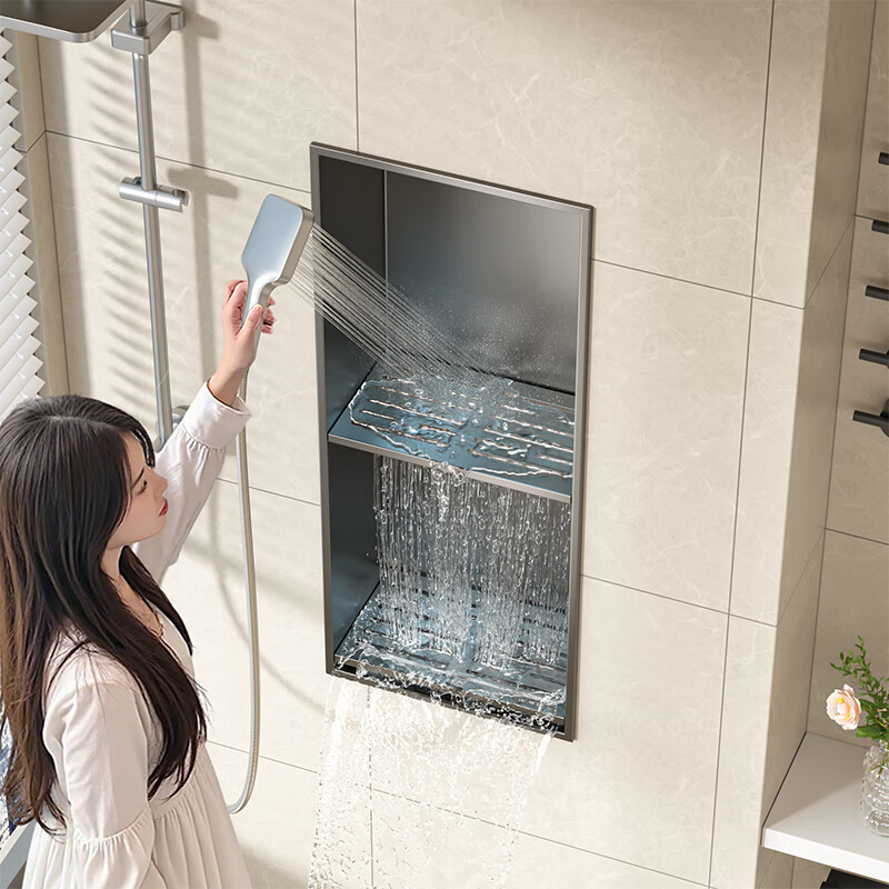 Baizi Stainless Steel Wall Niche Embedded Bathroom Storage Rack, Hollow Anti-Rust Organizer