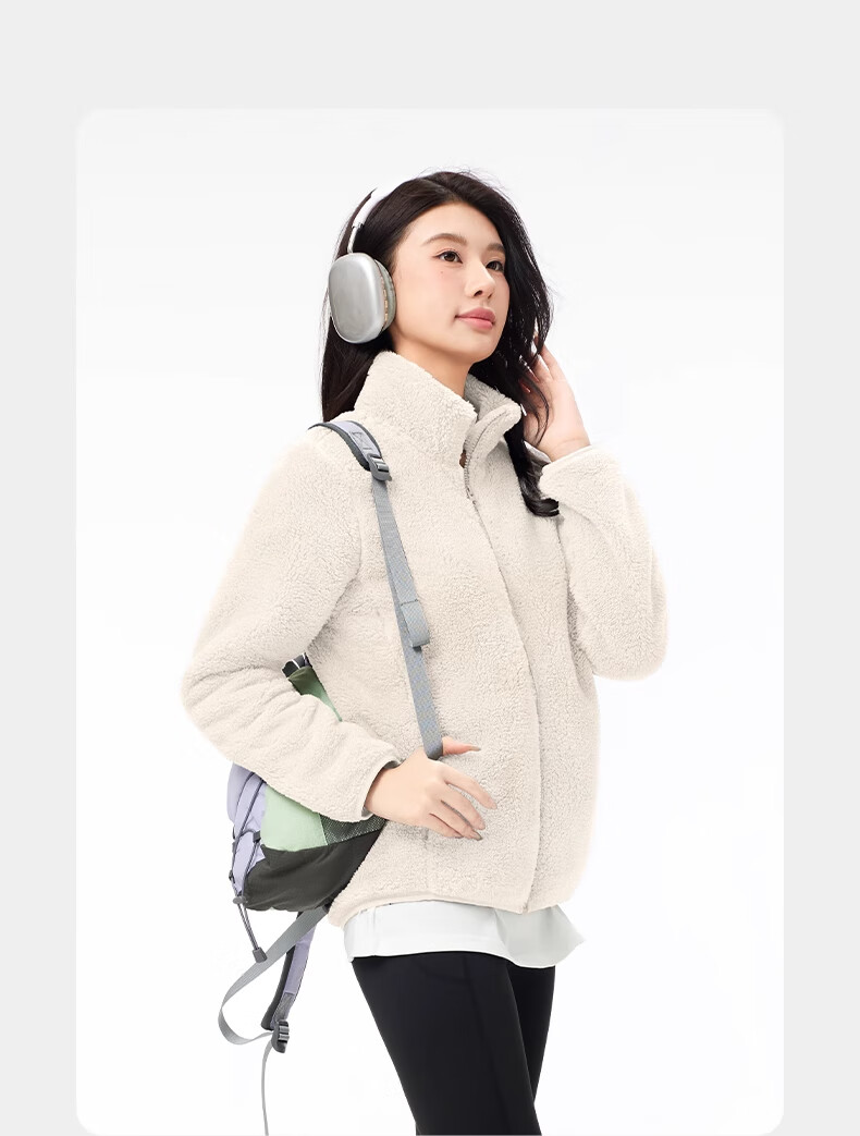 CAMEL Outdoor Fleece Jacket Long Sleeve Thickened Fleece Stand Collar Zip-up Fleece Coat Cold-resistant Jacket 5175A Light Frost White M 11