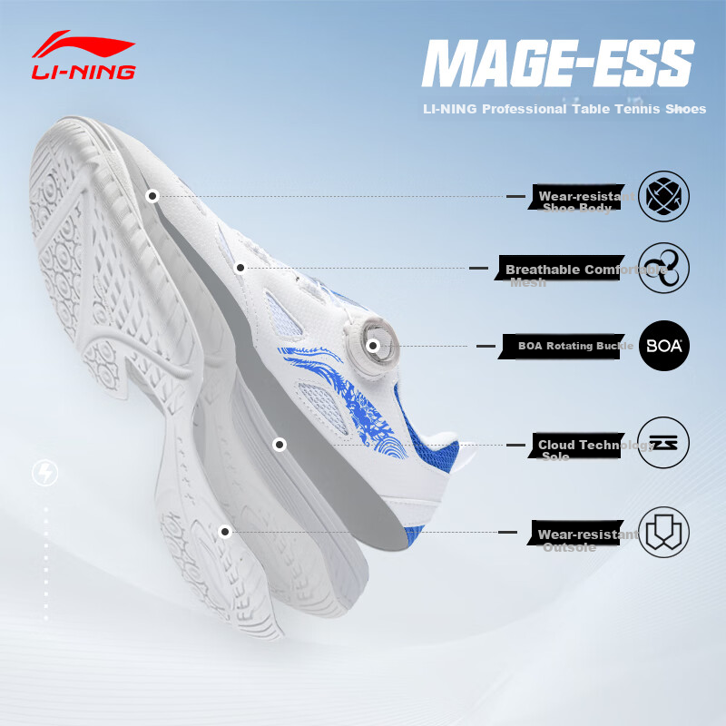 Li-Ning Table Tennis And Badminton Shoes, MAGE ESS Series Professional Sports Shoes, Unisex Ball Star Training Shoes, Size 37