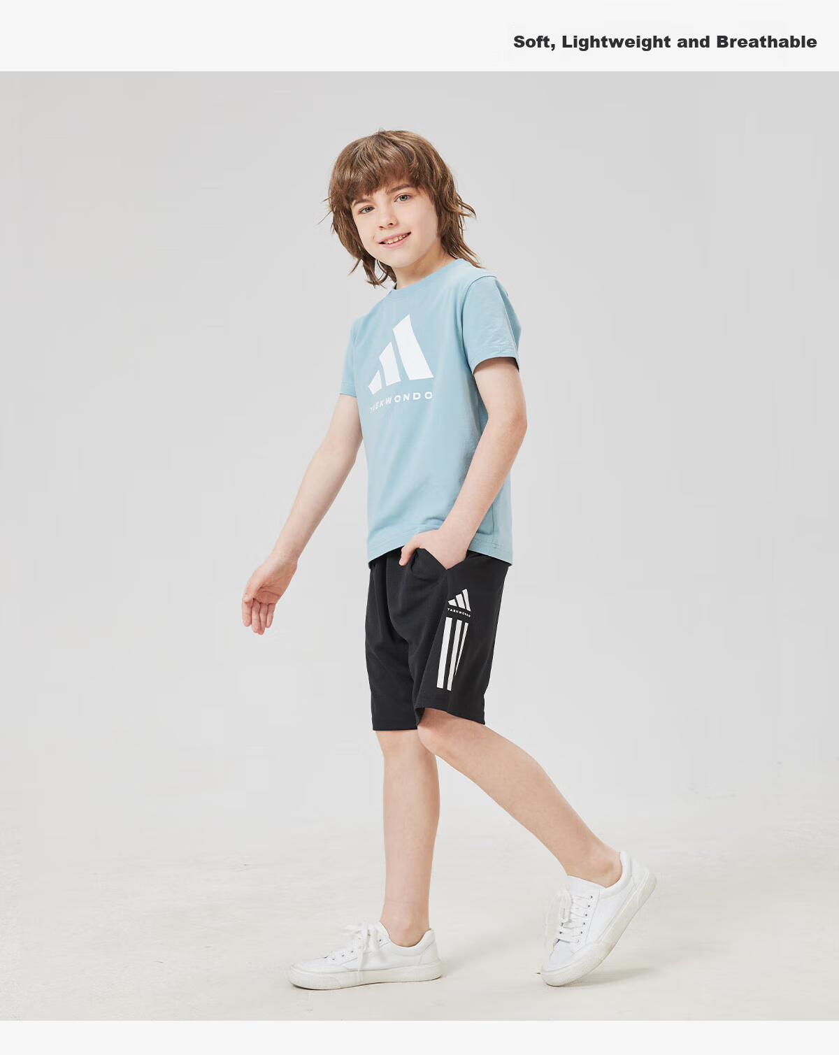Adidas 2025 New Children's Short-Sleeve T-Shirt, Summer Outdoor Sports Casual Versatile Top, White + Gold, Size 116 7