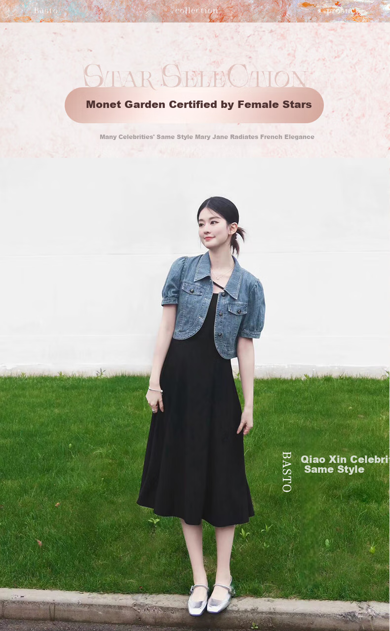 BASTO [Qiao Xin Same Style] Monet Garden 26 Autumn Beautiful Red Mary Jane Shoes, Women's Flats, Wedding Shoes 5