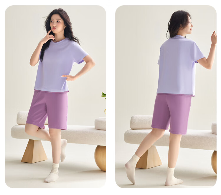 Hodo Women's Pure Cotton Color-Block Simple Short-Sleeve Pullover Shorts Pajama Set 13