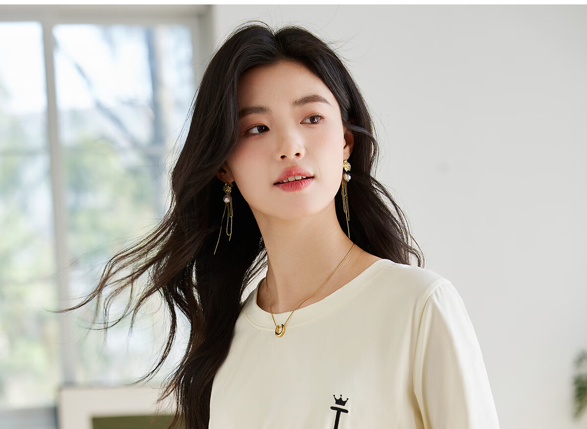 Taxiang Women's Short-Sleeve T-Shirt, Round Neck, Casual Versatile Embroidered Top, Ladies' T-Shirt, Simple Short-Sleeve Undershirt T143T1390 15