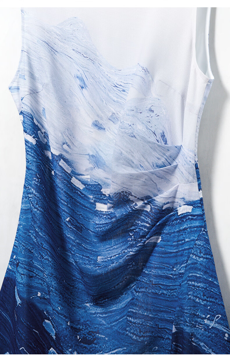 Yanyu Colorblock Patchwork Dress Women 2025 Summer High-End Unique Design Elegant Long Dress Blue Floral L 27