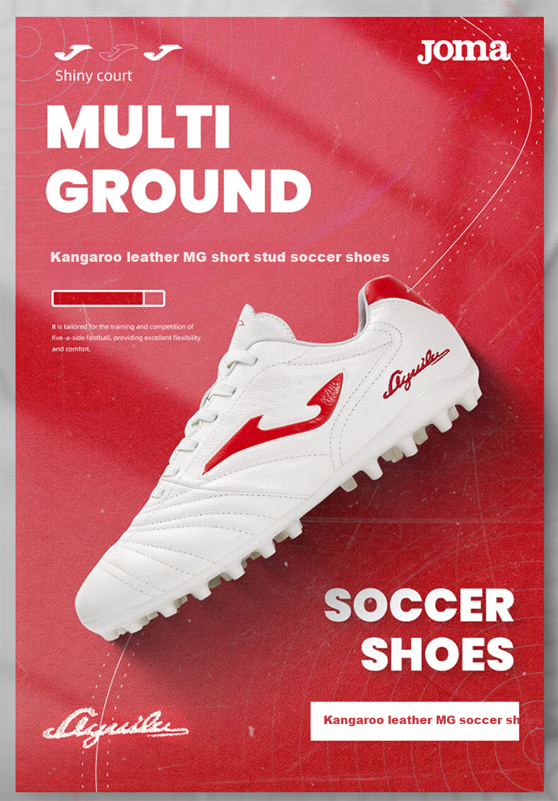 JOMA Kangaroo Leather Soccer Shoes for Men, MG Short Studs, Adult And Youth Professional Competition Football Training Shoes, White And Red, Size 40.5 1