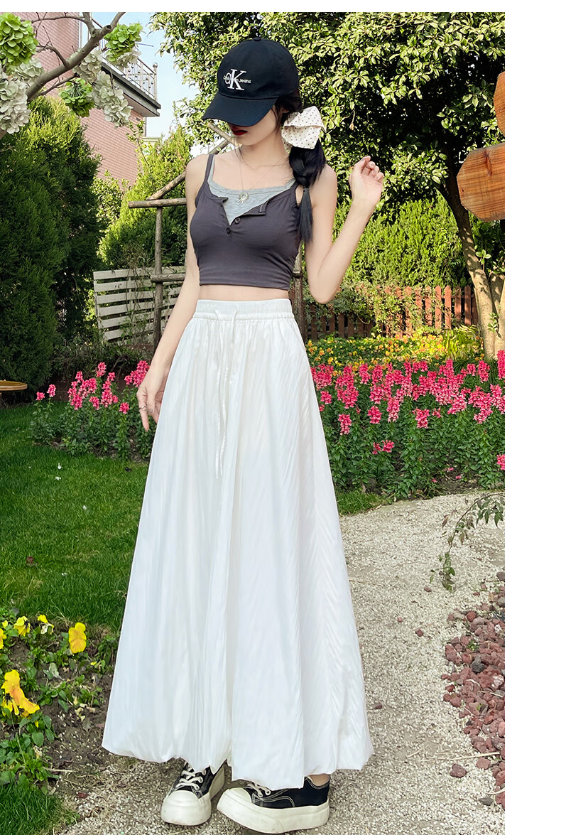 BOPRUIEY A-Line Skirt with Elastic Waist, Spring And Summer Long Flared Skirt for Women, Casual White Midi Skirt for Vacatio 13
