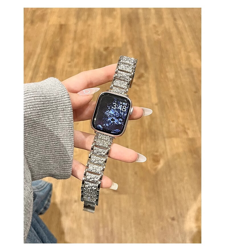 Biaodaige New Starry Sky Compatible with Apple Watch Band for Apple Watch S10/11, Full Diamond IWatch Summer Breathable Metal Women's Style with Silver Protective Case 42MM 13
