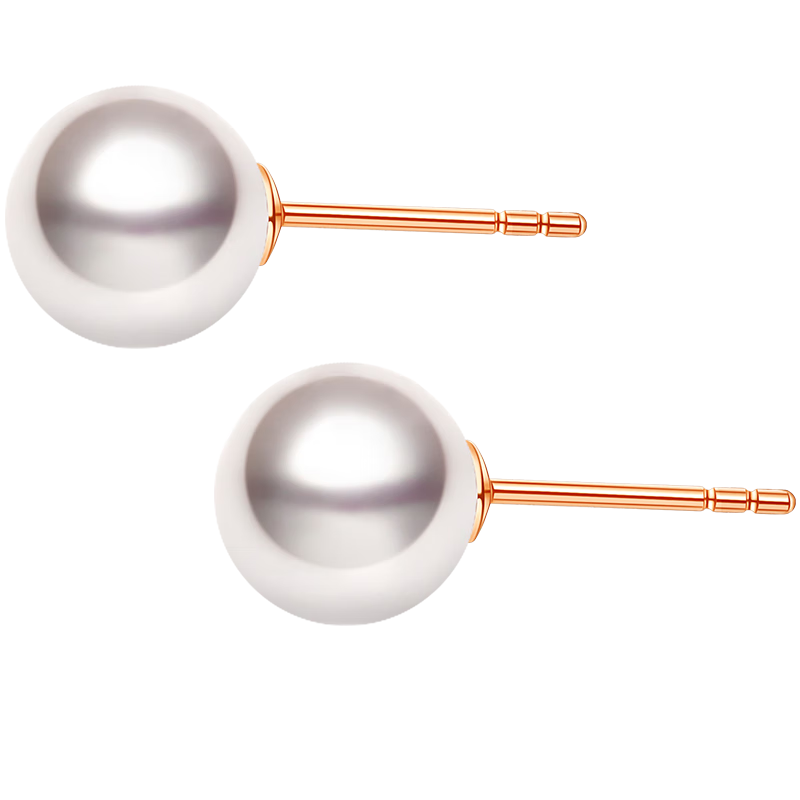 Tahiti 18K Gold Akoya Pearl Stud Earrings 8-8.5mm Round Mirror Luster Saltwater Pearl Jewelry New Year Gift