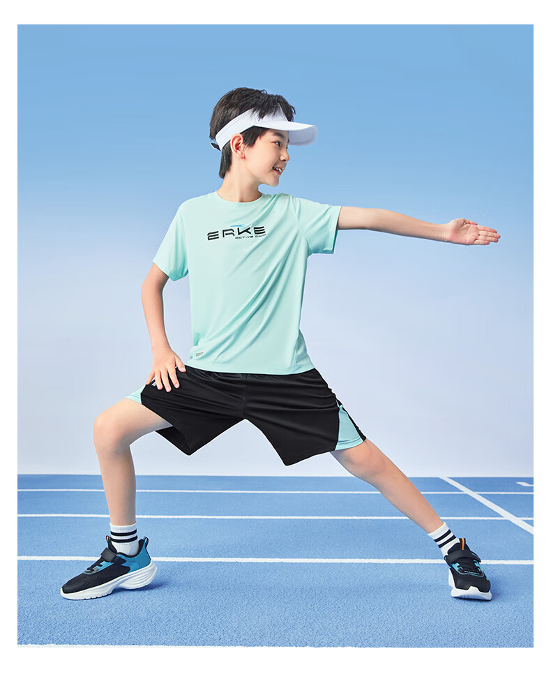 ERKE Children's Sportswear, Boys And Girls Outdoor Short-Sleeve Set, Summer Wear, Pure White, Size 165 18