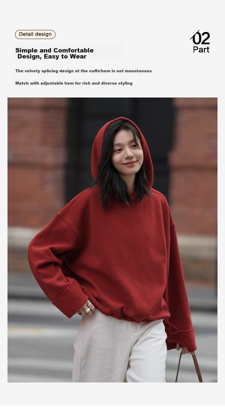 Dme [Retro Sweatshirt] Autumn And Winter Quality Online Hooded Long-Sleeve Fleece-Lined Sweatshirt Women's Jacket 7