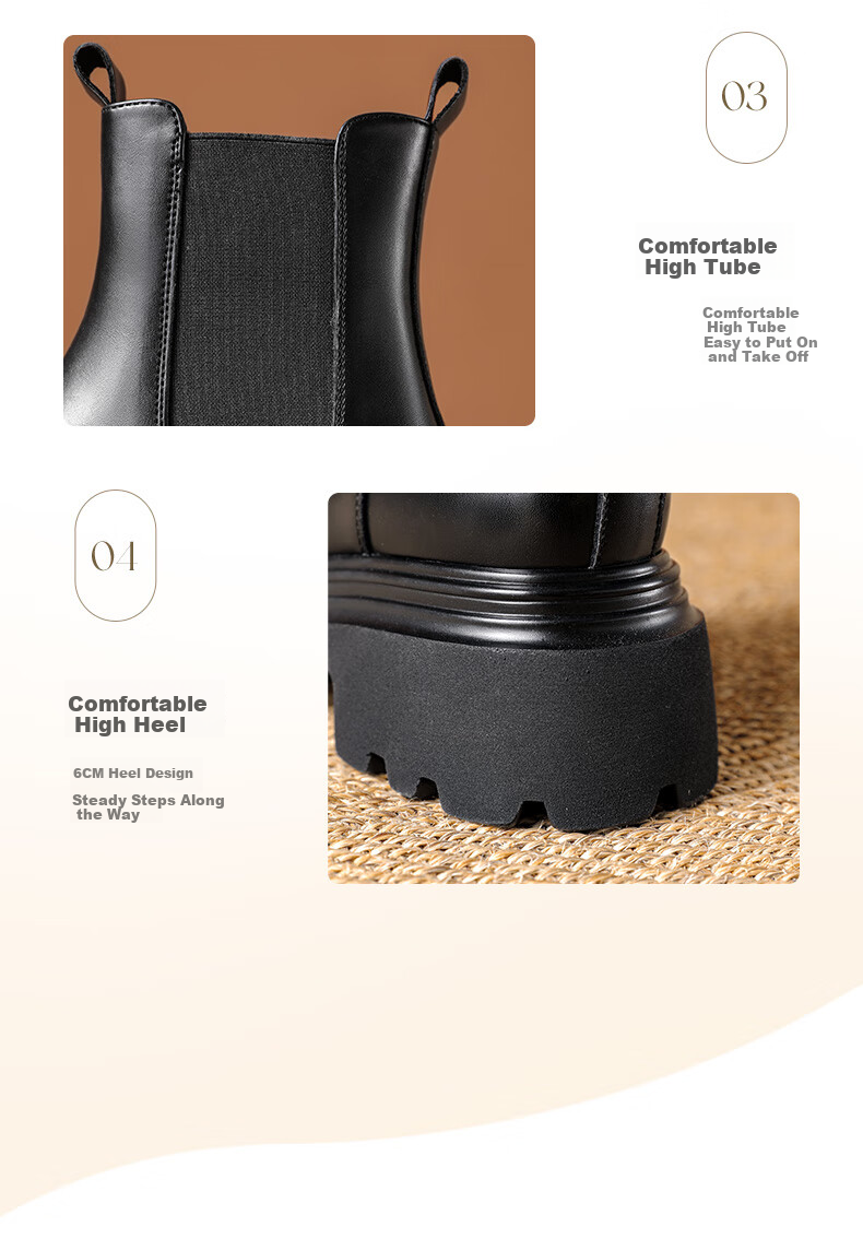 DAPHNE Martin Boots for Women, Autumn Season Boots, Slim Cigarette Boots with Thick Soles, British Style Chelsea Boots, Black, Size 36 5
