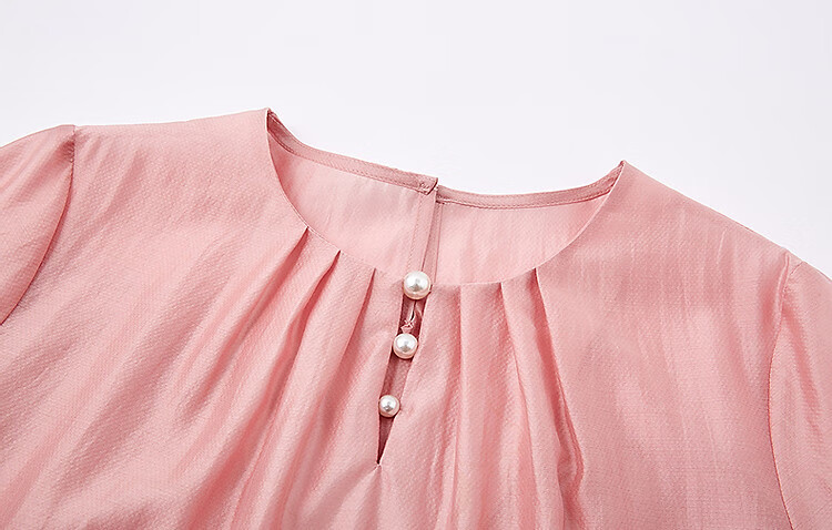 Dme [Selected Lyocell], Summer Pearl Decorated Round Neck Drip Button Shirt, Flowing Short-Sleeve Blouse, Women's Top 13