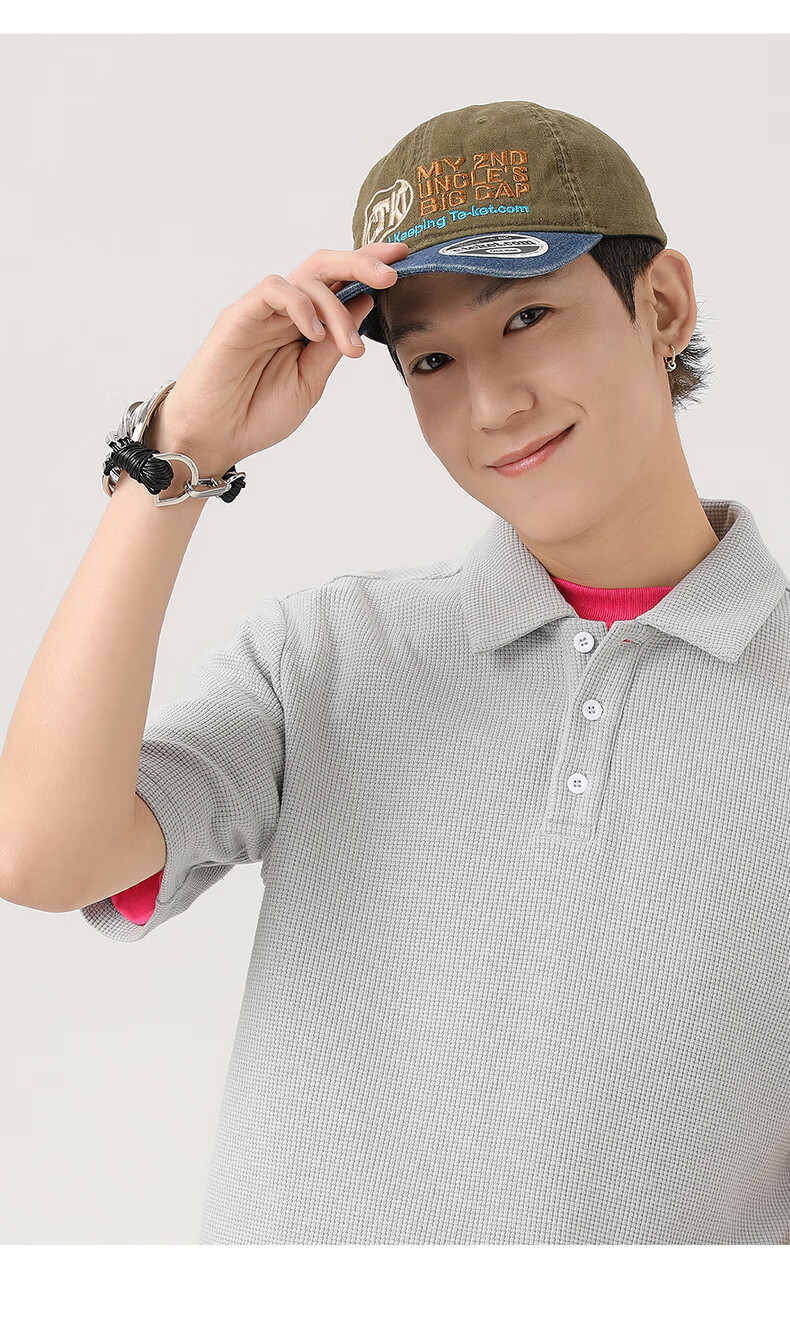 GENIOLAMODE Men's Polo Shirt Short Sleeve Summer Heavyweight 220G Waffle Texture High-End T-Shirt Light Gray 3XL 13
