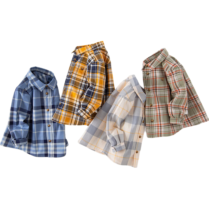 DAVE & BELLA Boys' Plaid Cotton Shirt Spring and Autumn Kids' Clothing